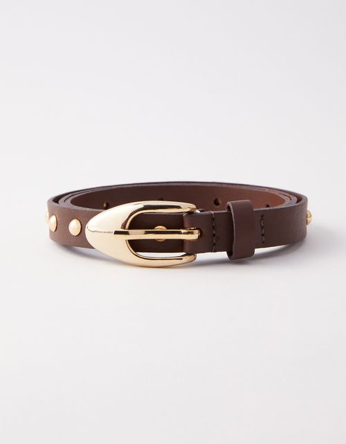 Slim belt with studs and coffee buckle