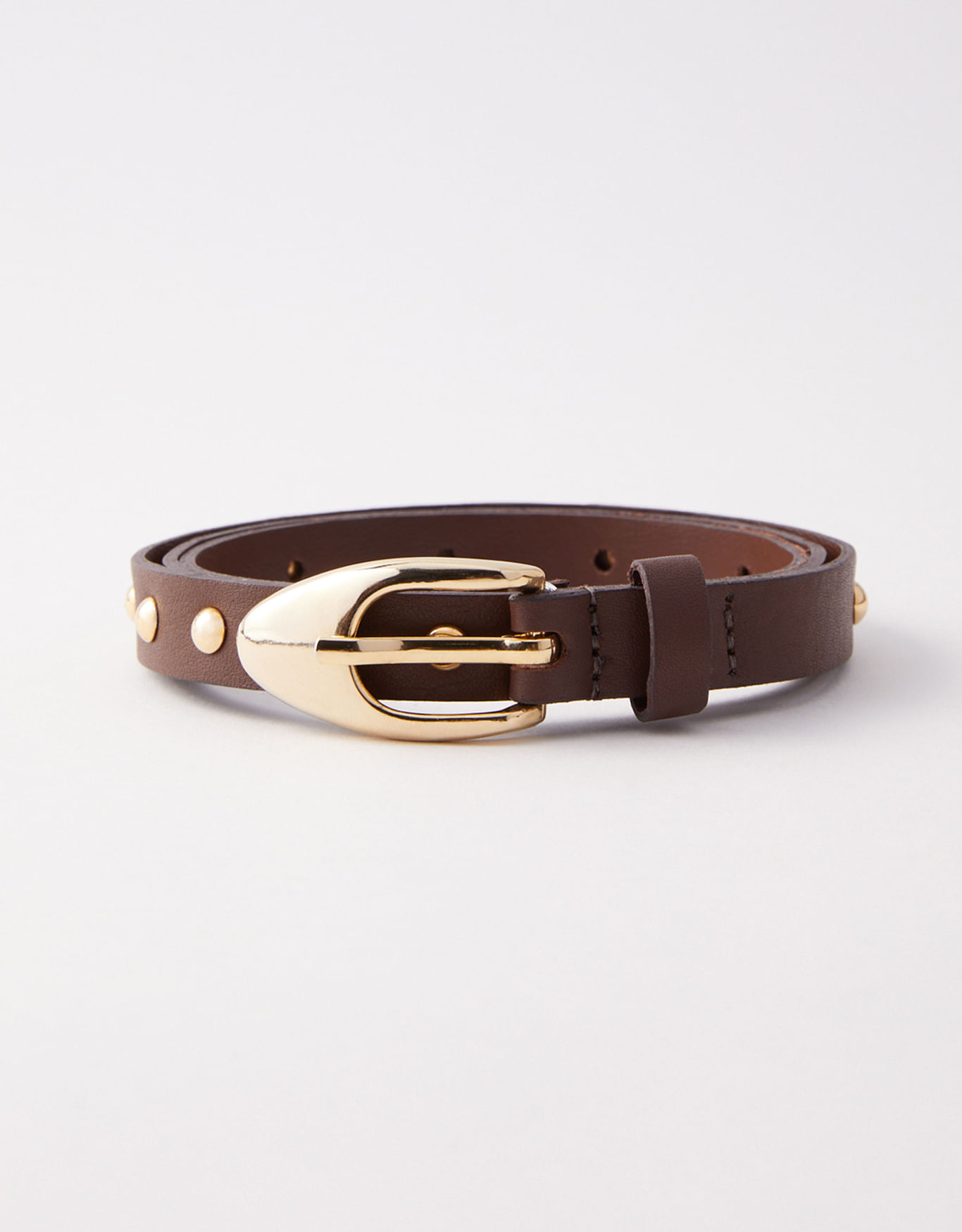 Slim belt with studs and coffee buckle