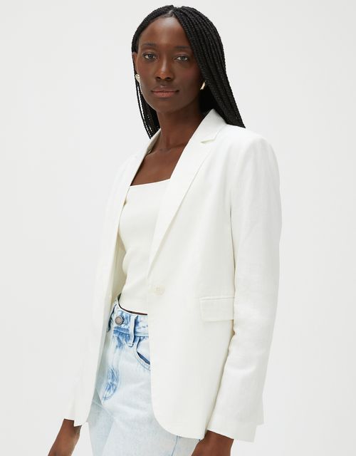 Off white cotton linen blazer