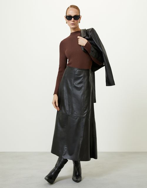 Black cut-out leather skirt