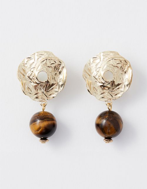 Metal earrings with tiger eye