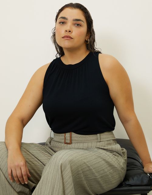 Black straight mesh tank top