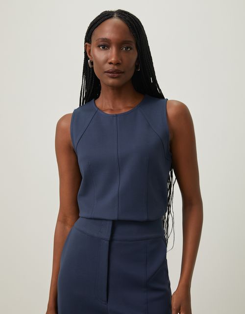 Structured 360 navy knit blouse