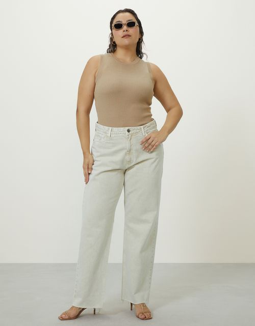 Beige straight twill pants