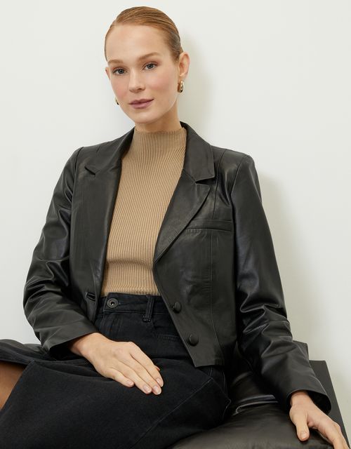 Cropped leather blazer