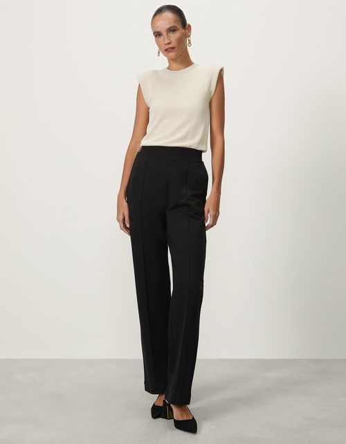 Black tailored straight-leg pants 360