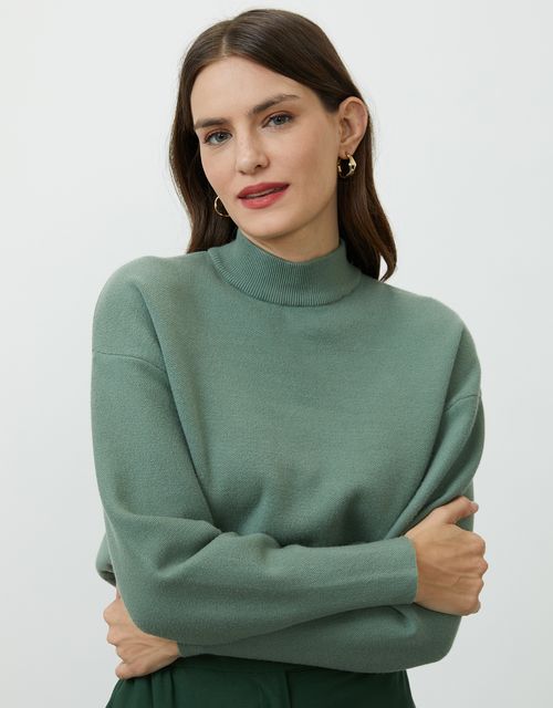 High neck matcha knit blouse