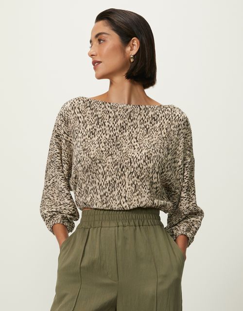 Printed texture knit blouse
