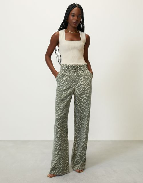 Green wide textured pants