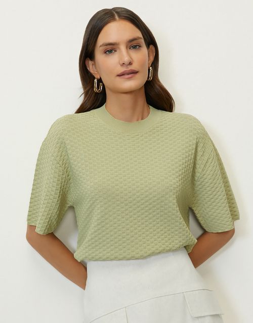 Green texture knit blouse