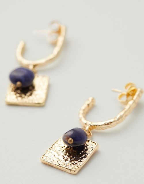 Medal and stone pendant earring