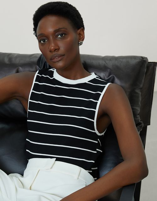 Black striped ribbed tank top