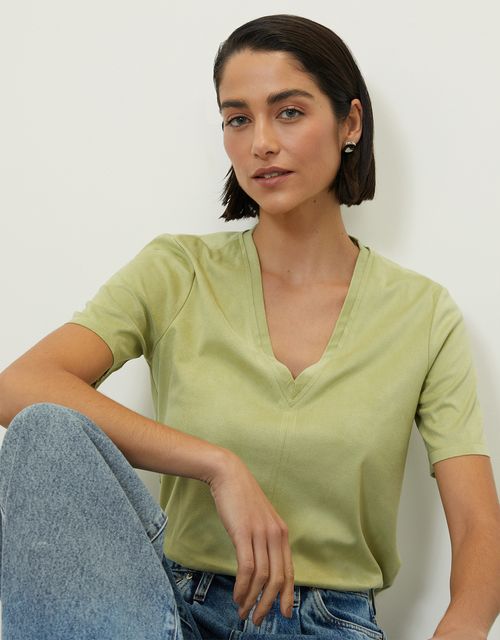 Suede v-neck green t-shirt