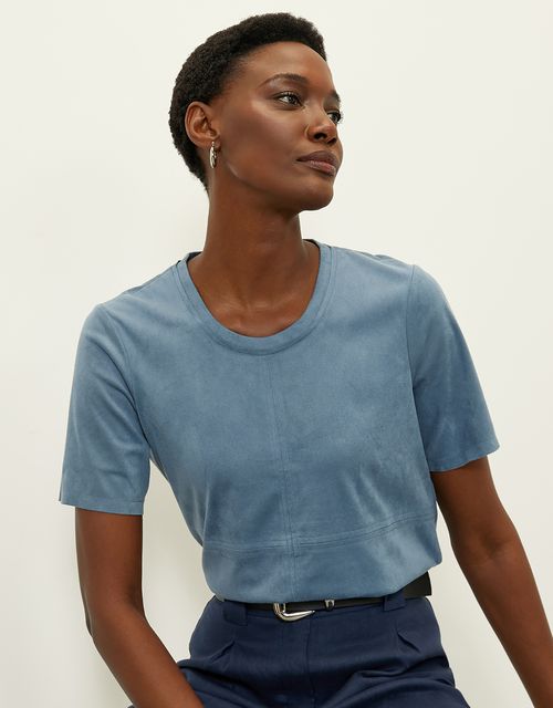 Blue crew neck suede t-shirt