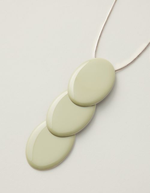 Green oval metal and resin long necklace