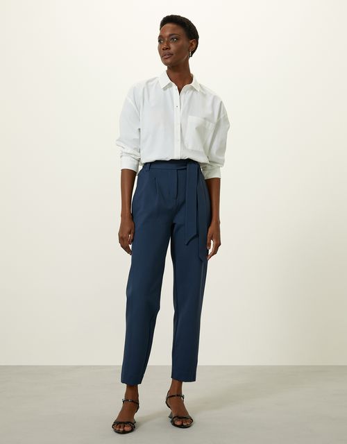Slim tailored pants with blue belt 360