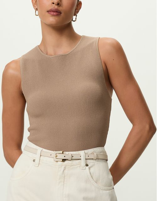 Ribbed knit beige tank top