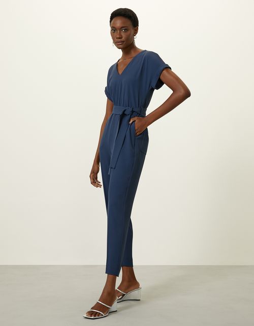 Blue short sleeve slim jumpsuit
