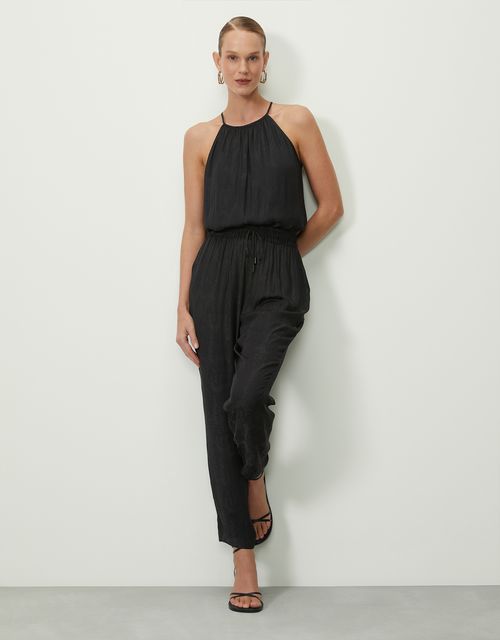 Black satin textured pants