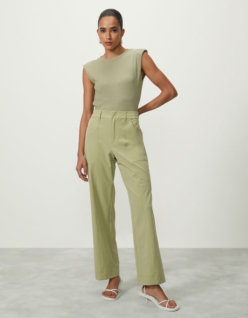 Green stitched straight pants