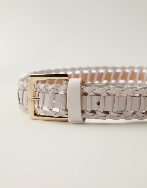 Wide braided off-white belt