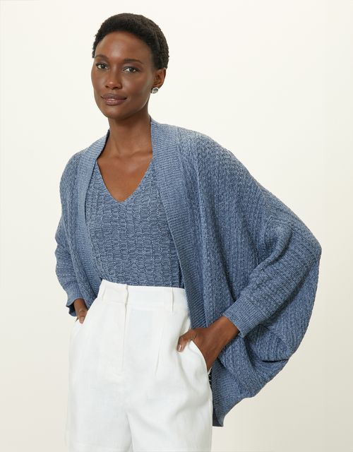 Blue textured knitted cardigan