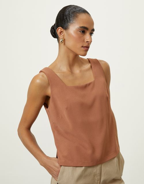 Brown square neckline blouse