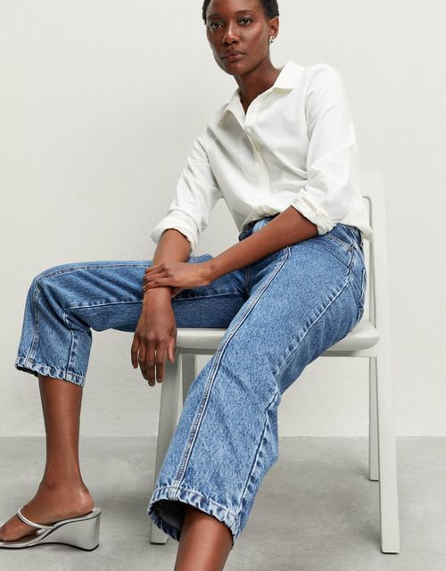 Straight pants with cutouts