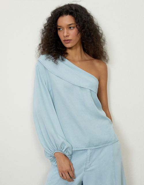 Asymmetrical foldover lyocell blouse