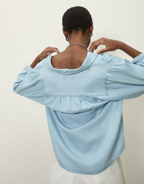 Wide sleeve lyocell denim shirt