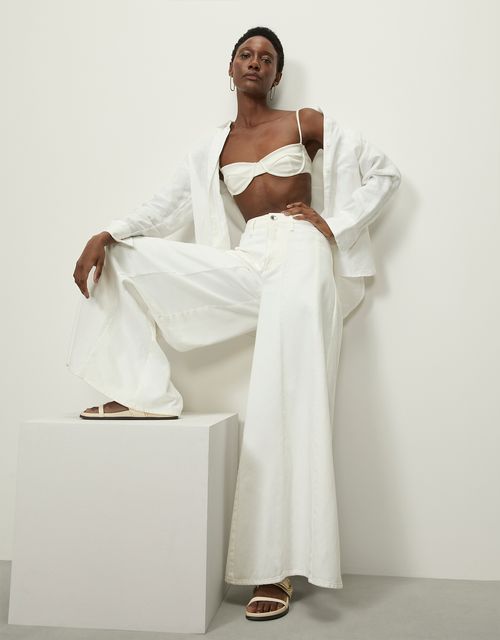 Wide leg twill pants