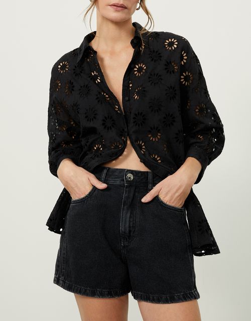 Black denim shorts
