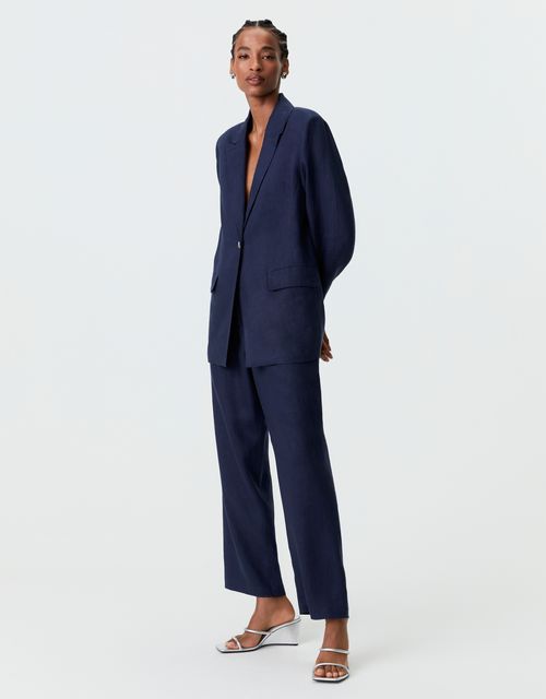 Blue tailored linen pants