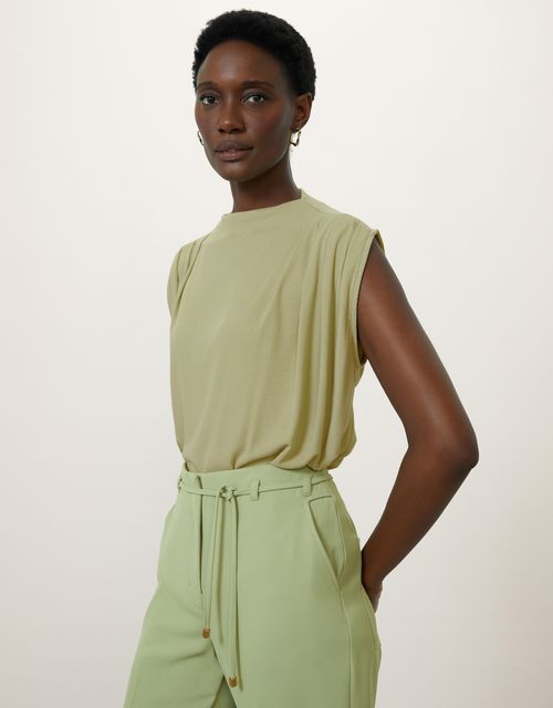 Green pleated shoulder tank top