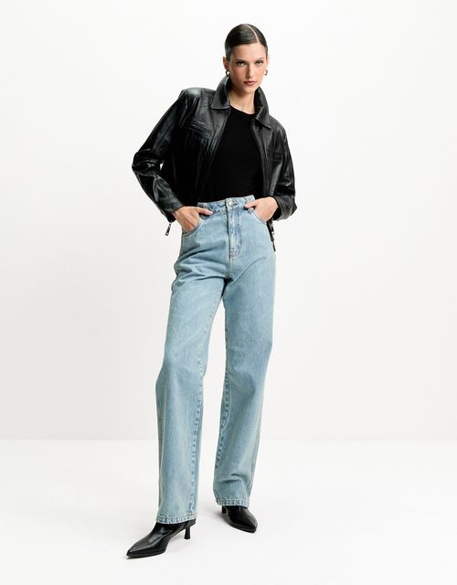 Straight jeans with triple topstitching