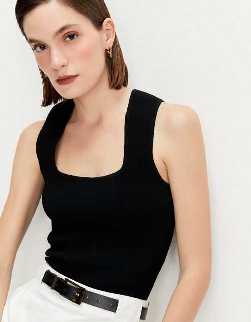 Structured black knit tank top