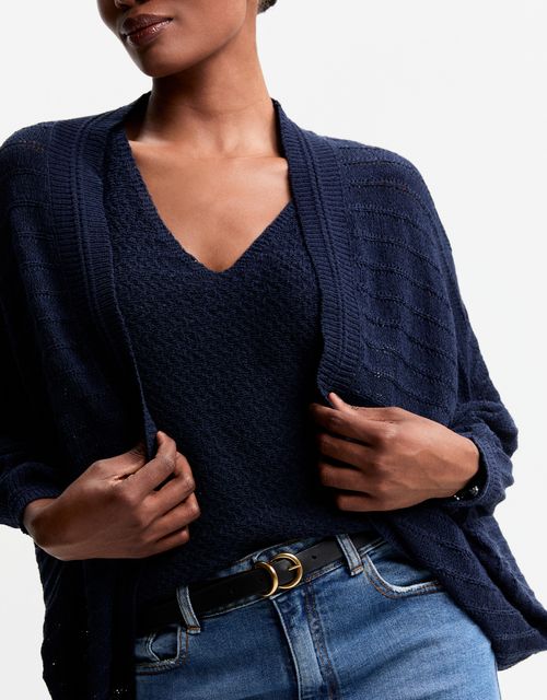 Navy blue textured knit cardigan