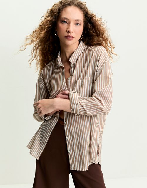 Voile shirt camel stripes