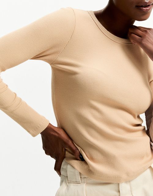 Long sleeve khaki knit blouse