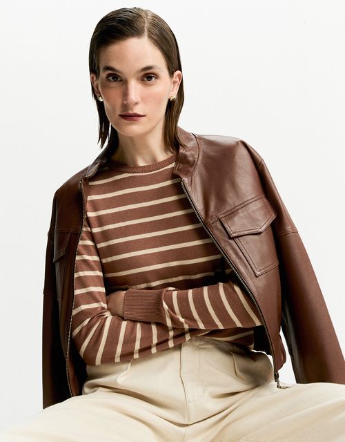 Basic camel striped knit blouse