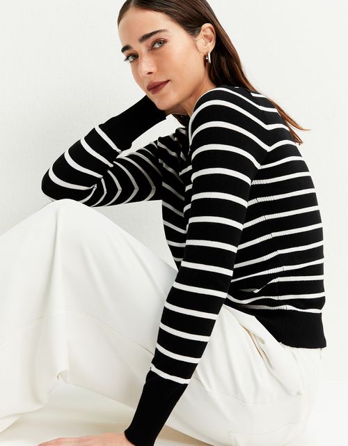 Basic black striped knit blouse