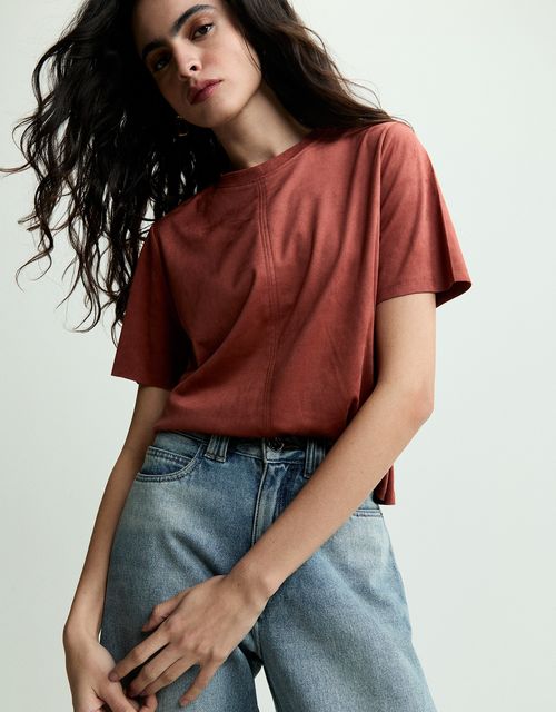 Suede crew neck t-shirt