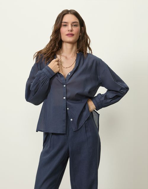 Blue cotton voile shirt