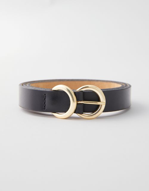 Thin belt with double half-moon buckle black
