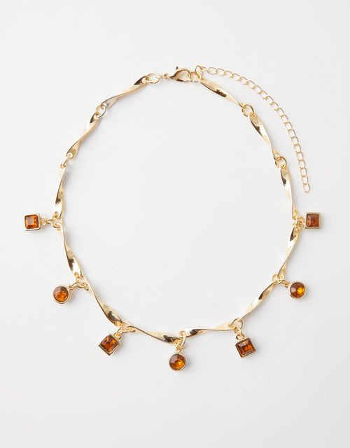 Short metal and gemstone necklace