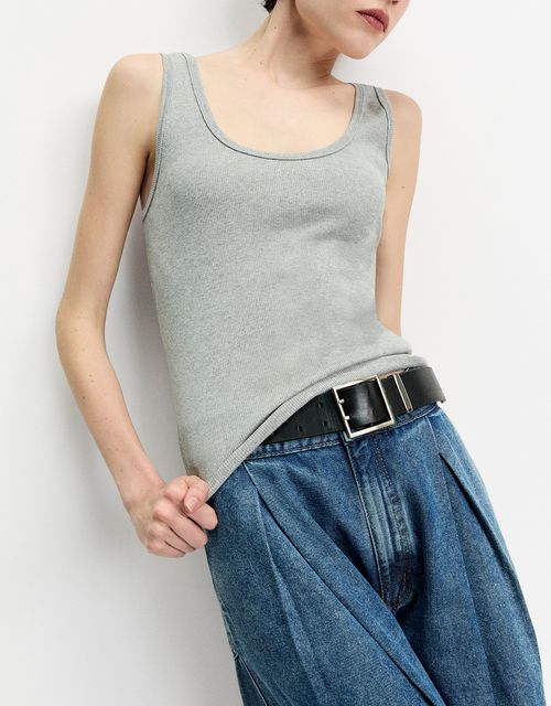 Thin strap ribbed tank top