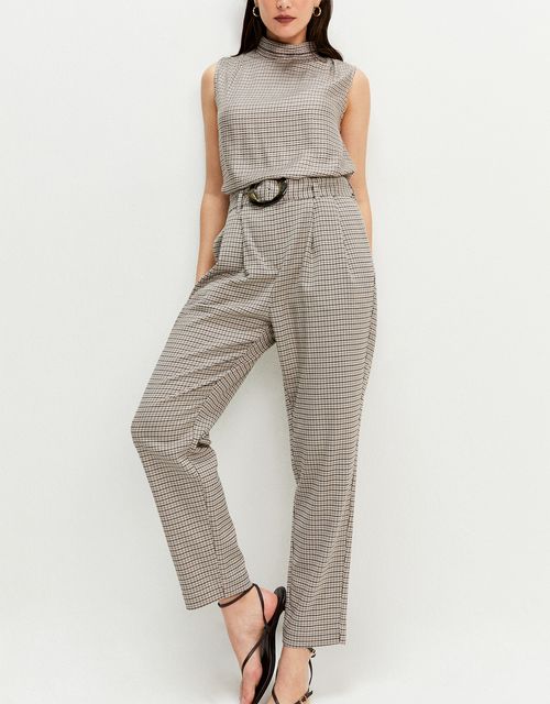 Houndstooth plaid paperbag pants