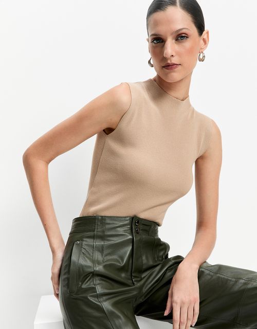 Beige high neck tank top