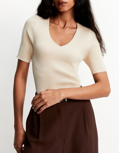 Ribbed knit v-neck blouse