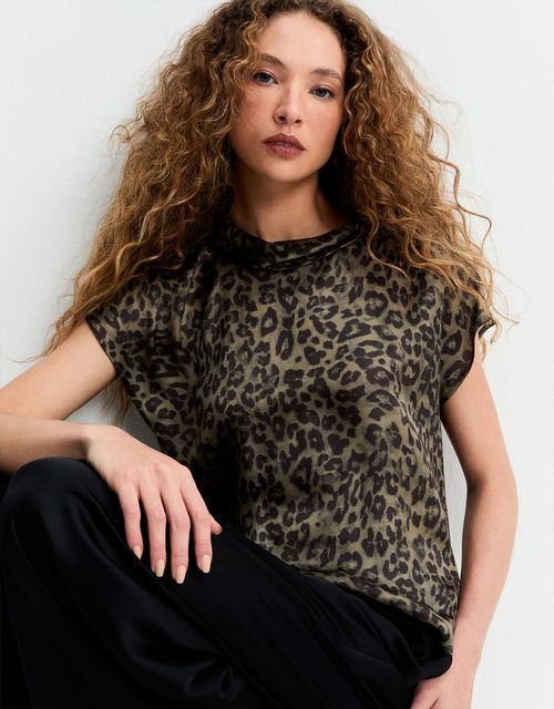 Draped military leopard blouse